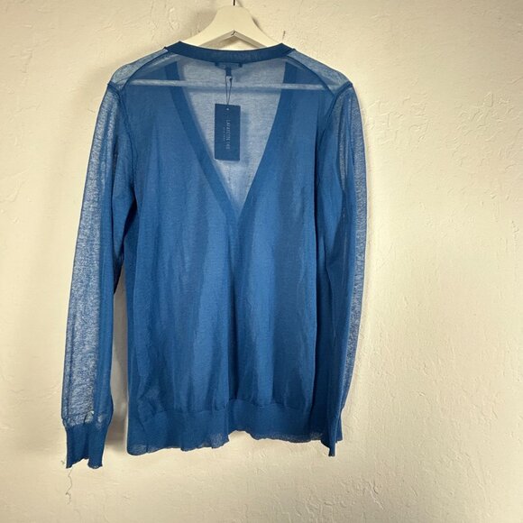 Lafayette 148 New York Womens Blue Sheer V-Neck Button Cardigan Sweater New $398 - Picture 2 of 8